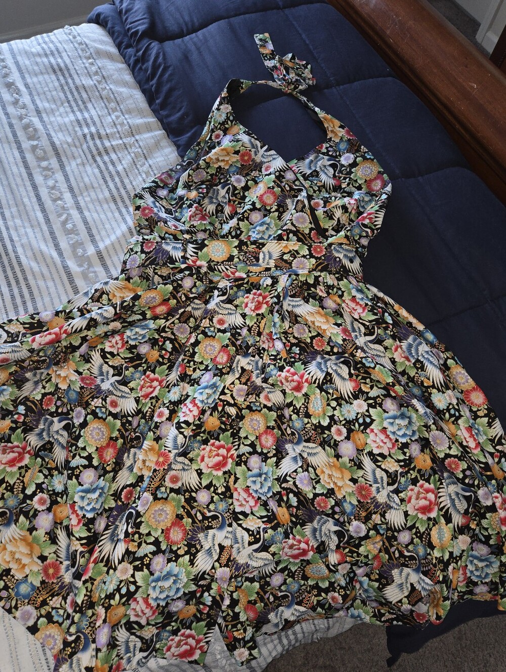 Unique Vintage One-Shoulder Floral Dress in Black and Multicolor